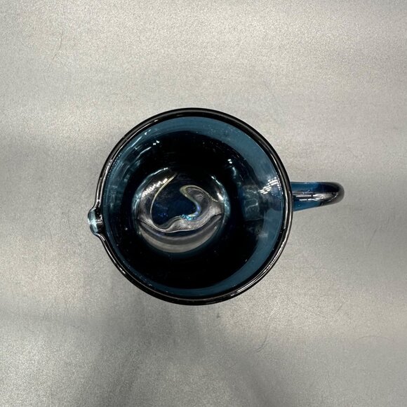Vintage Hand Blown Blue Glass Pitcher Creamer Spout Applied Handle Art Glass - Picture 6 of 9